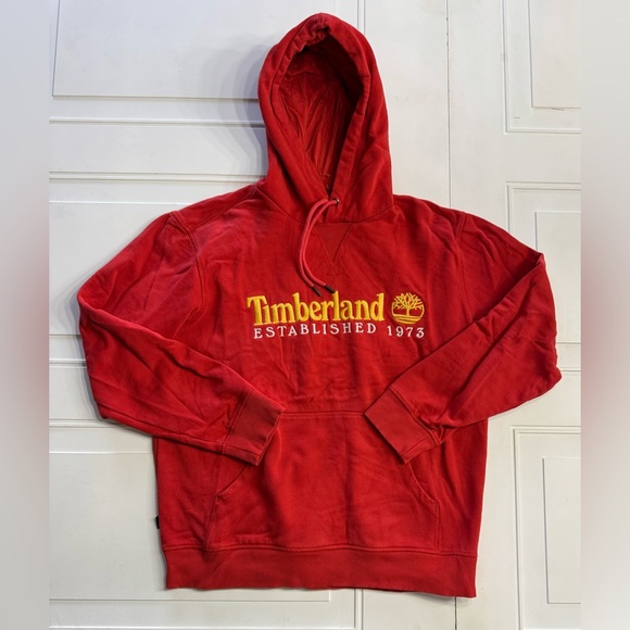 Timberland Women Size Large Rust Red Orange Embroidered Hoodie Hooded Sweatshirt - Picture 1 of 6